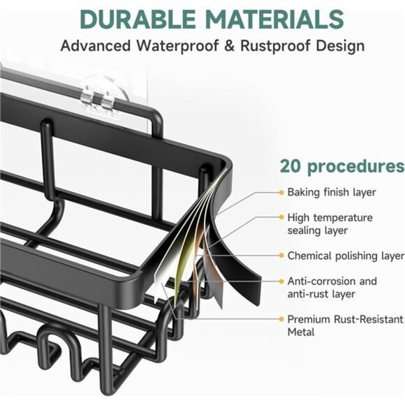 Veken Rustproof & Waterproof Shower Caddy 6-Pack, No Drilling Adhesive Shelves - Picture 4 of 7